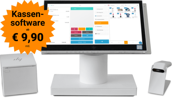ETRON onRetail Kassenset HP Engage mit Scanner und Bondrucker - Kassensoftware ab €9,90 mtl.